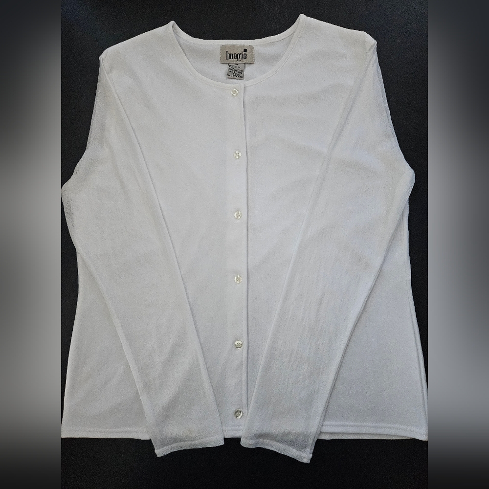 NWT - Imagio White Button Up Blouse w Sheer Sleeves - Size XL